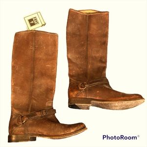 Frye Phillip Ring Brown Leather Tall Riding Boots